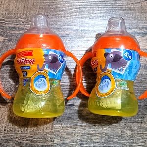 NWT Nuby Sip and grip cups orange and yellow two sided handle easy to clean cups